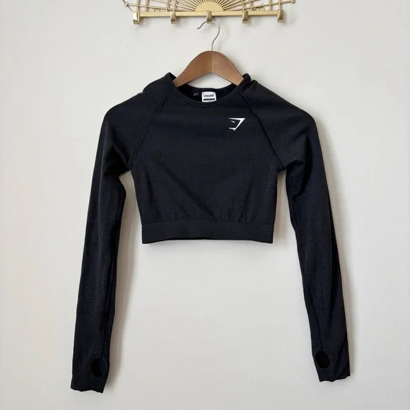 Gymshark Vital Crop Top Small Black Long Sleeve - Picture 2 of 7
